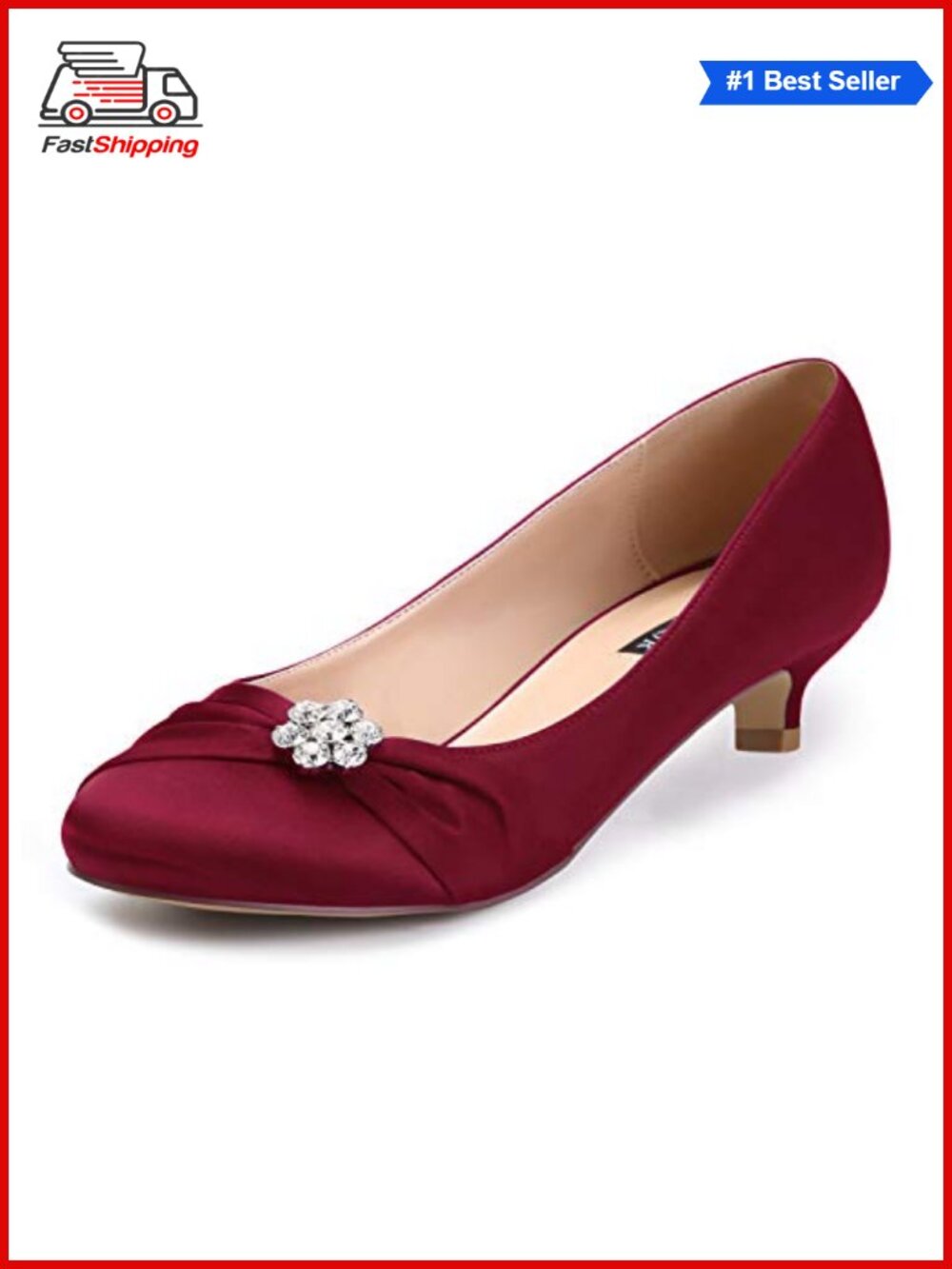 ✨ ERIJUNOR Women Satin Kitten Heel Pumps Wedding Dress Shoes
